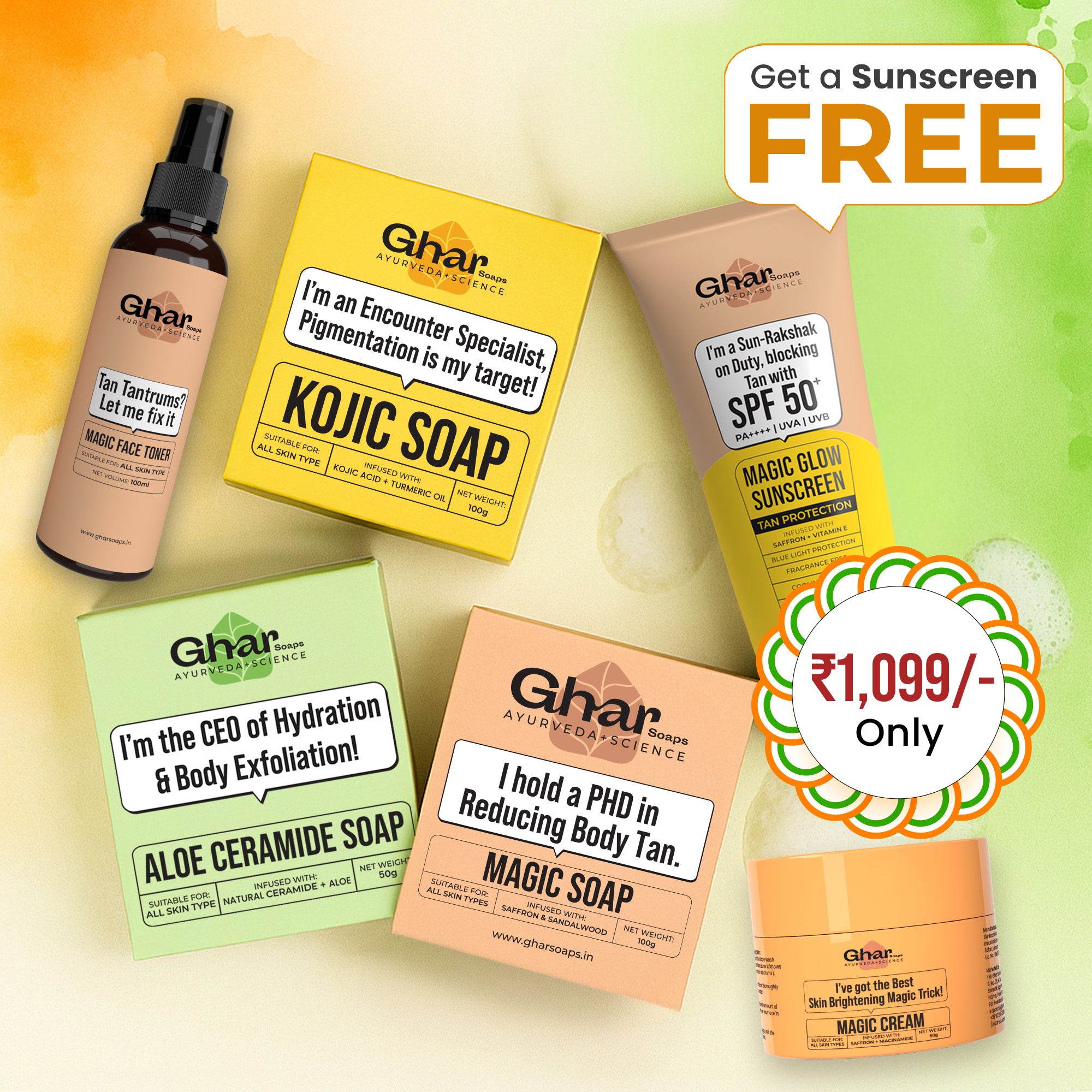 Natural Soaps Trio with Free Magic Sunscreen