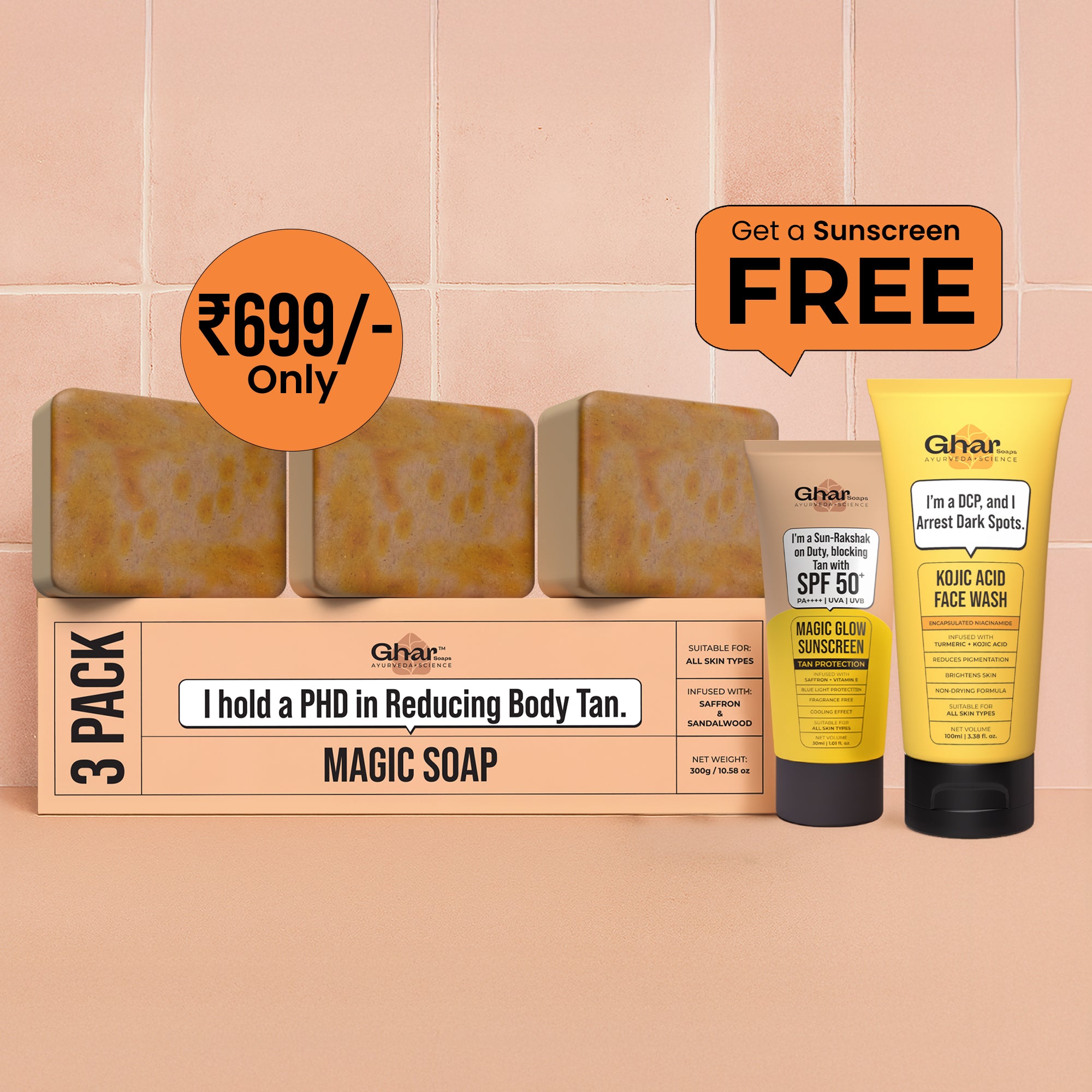 Magic Soap + Kojic Face Wash + Magic Cream + Free Sunscreen